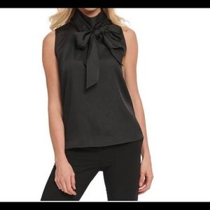 NWT DKNY Tie Neck Blouse Black